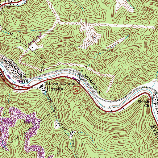 Topographic Map of West Virginia State Police Troop 6 - Welch Detachment, WV