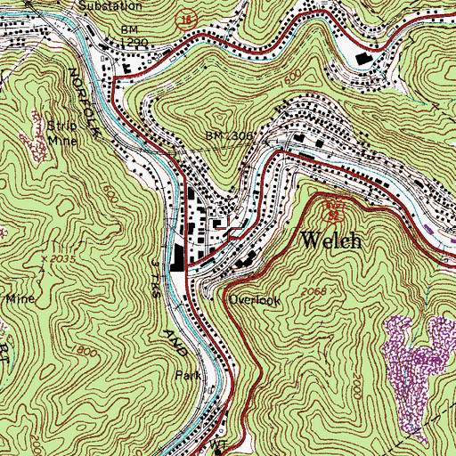 Topographic Map of Welch Police Department, WV