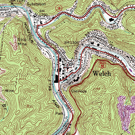 Topographic Map of McDowell County Sheriff's Office, WV