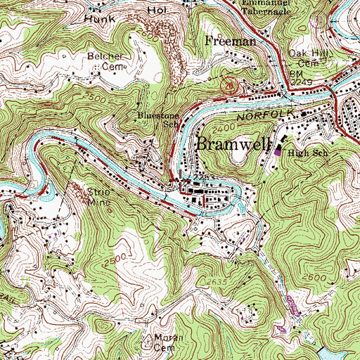 Topographic Map of Bramwell Police Department, WV