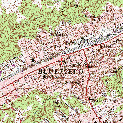 Topographic Map of Bluefield Police Department, WV