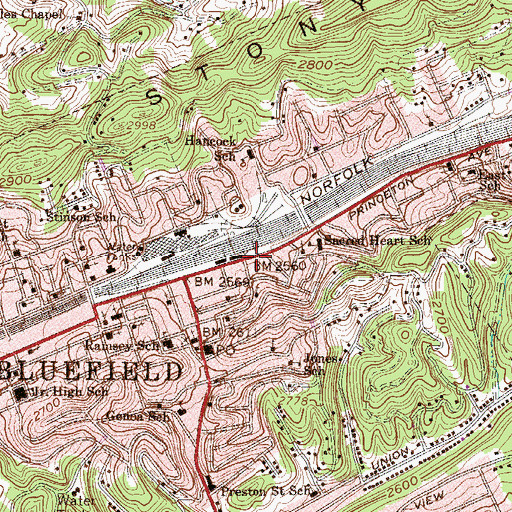 Topographic Map of Norfolk Southern Railroad Police Department, WV