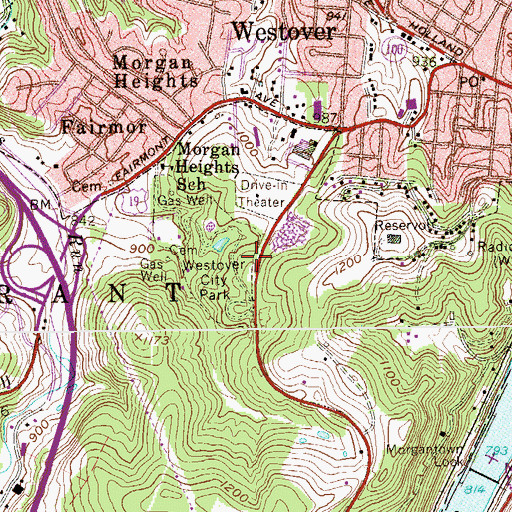 Topographic Map of Westover Police Department, WV