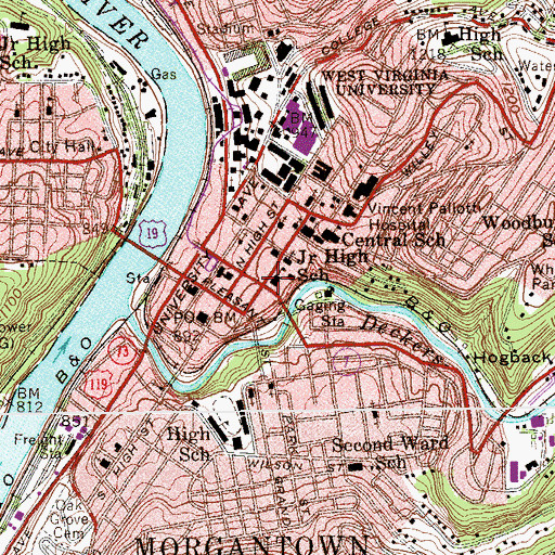 Topographic Map of Morgantown Police Department, WV