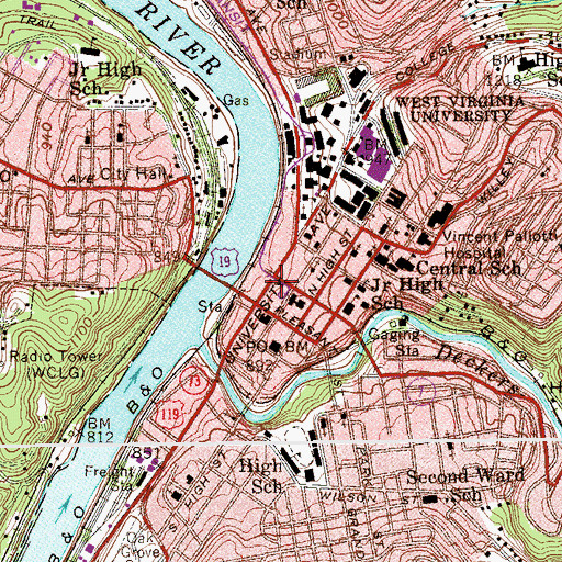 Topographic Map of Monongalia County Sheriff's Office, WV