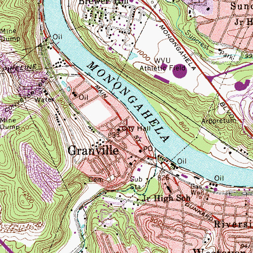 Topographic Map of Granville Police Department, WV