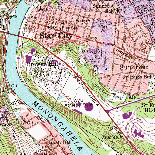Topographic Map of West Virginia State Police Troop 1 - Morgantown Detachment, WV