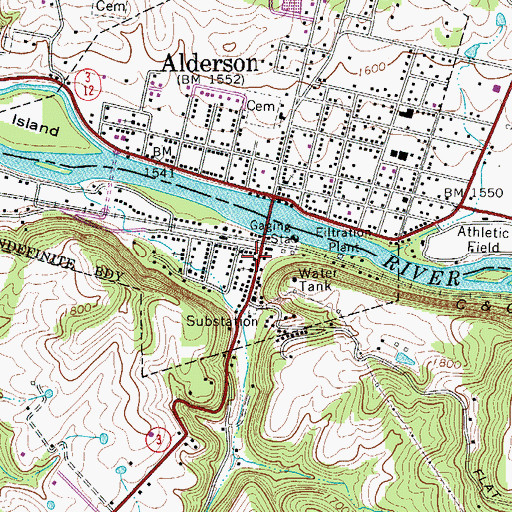 Topographic Map of Alderson Police Department, WV