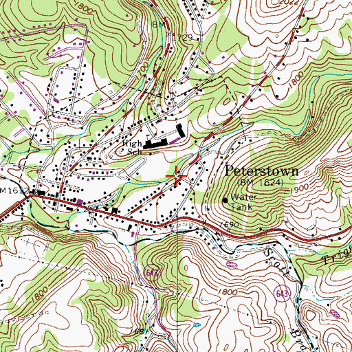 Topographic Map of Peterstown Police Department, WV