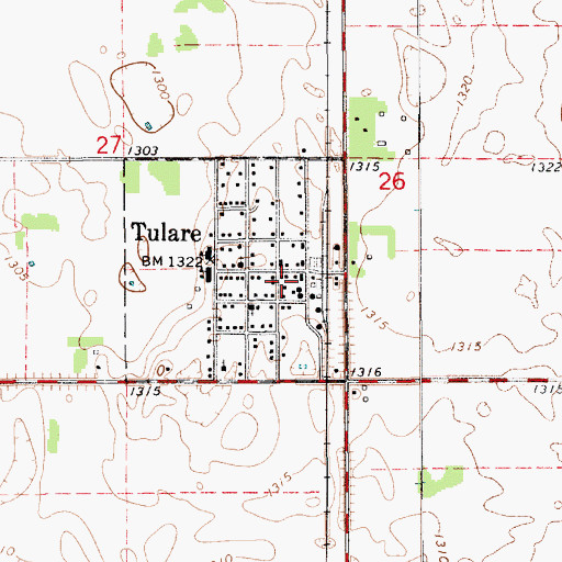 Topographic Map of Tulare Community Center, SD