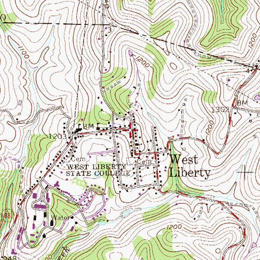 Topographic Map of West Liberty Police Department, WV