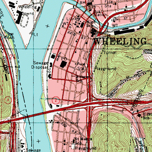 Topographic Map of West Virginia State Police Troop 1 - Wheeling Detachment, WV