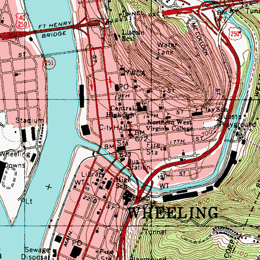 Topographic Map of Wheeling Police Department, WV