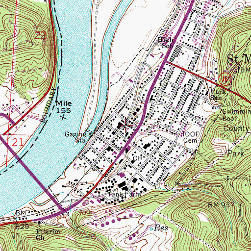 Topographic Map of Saint Marys Police Department, WV