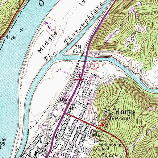 Topographic Map of West Virginia State Police Troop 4 - Saint Marys Detachment, WV