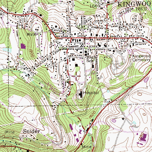 Topographic Map of Kingwood Police Department, WV