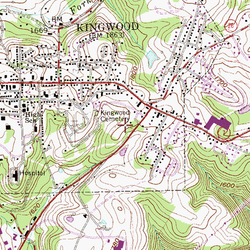 Topographic Map of West Virginia State Police Troop 1 - Kingwood Detachment, WV