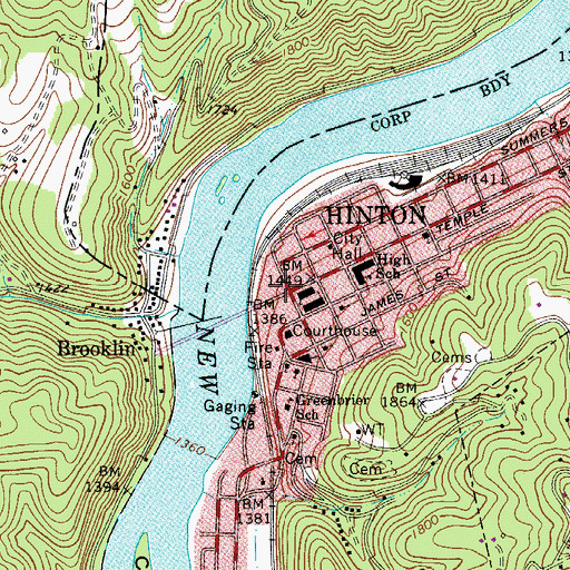 Topographic Map of Summers County Sheriff's Office, WV
