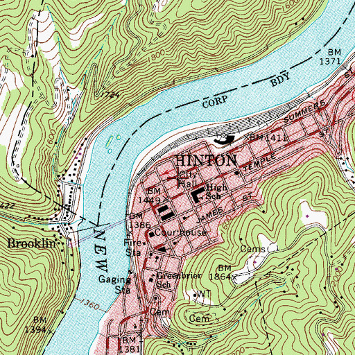 Topographic Map of Hinton Police Department, WV