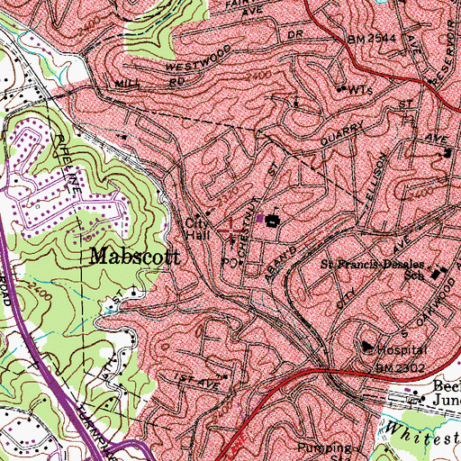 Topographic Map of Mabscott Police Department, WV