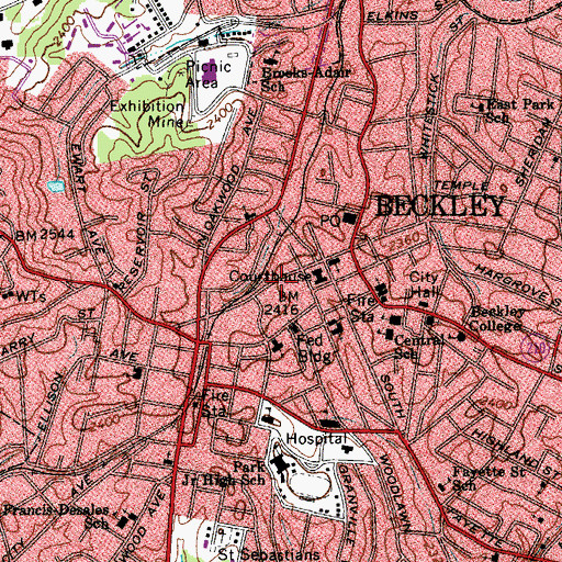 Topographic Map of Beckley Police Department, WV