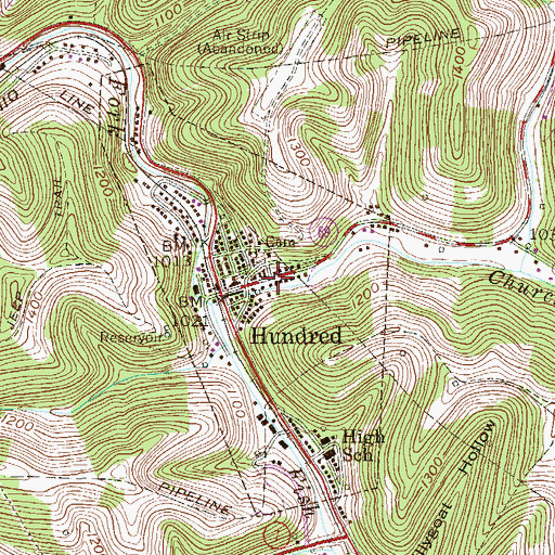 Topographic Map of Hundred Police Department, WV