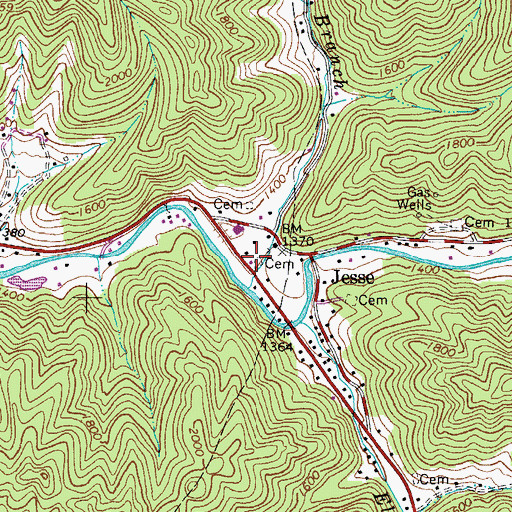 Topographic Map of West Virginia State Police Troop 6 - Jesse Detachment, WV