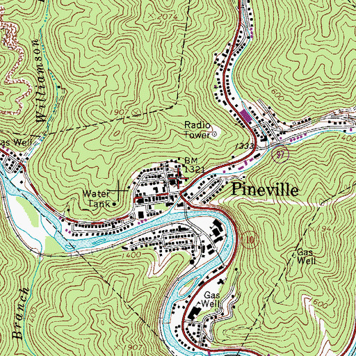 Topographic Map of Wyoming County Sheriff's Office, WV