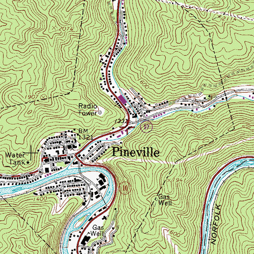 Topographic Map of Pineville Police Department, WV