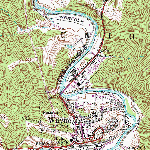 Topographic Map of Wayne Police Department, WV
