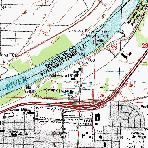 Topographic Map of Council Bluffs Water Works, IA
