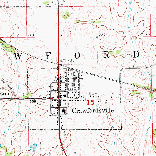 Topographic Map of Crawfordsville Water Treatment Plant, IA