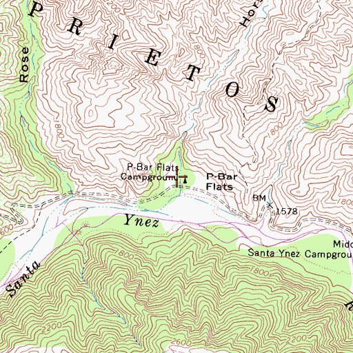 Topographic Map of P-Bar Flats Campground, CA