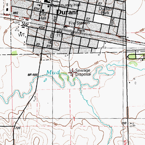 Topographic Map of Durant City Wastewater Plant, IA