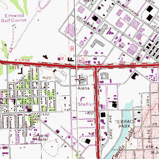 Topographic Map of Sioux Falls Arena, SD