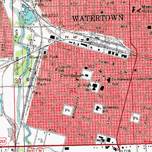 Topographic Map of Watertown City Auditorium, SD