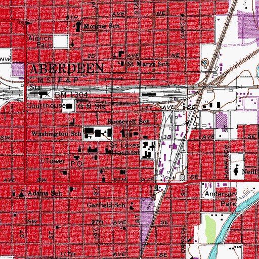Topographic Map of Roncalli Elementary School, SD