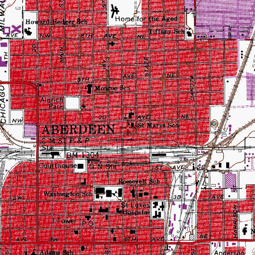 Topographic Map of Roncalli Primary School, SD