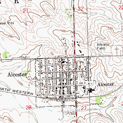 Topographic Map of Alcester-Hudson High School, SD