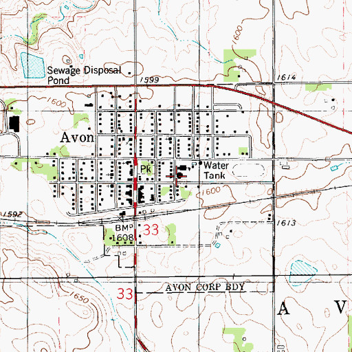 Topographic Map of Avon High School, SD