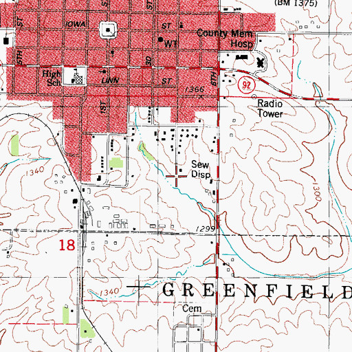 Topographic Map of Greenfield Wastewater Plant, IA