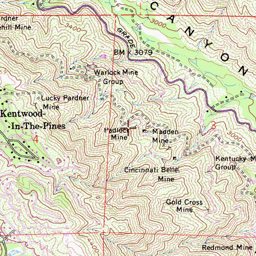 Topographic Map of Padlock Mine, CA