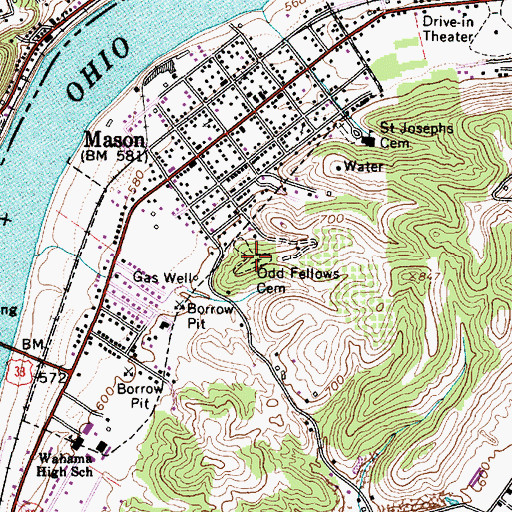 Topographic Map of I.O.O.F. Cemetery, WV