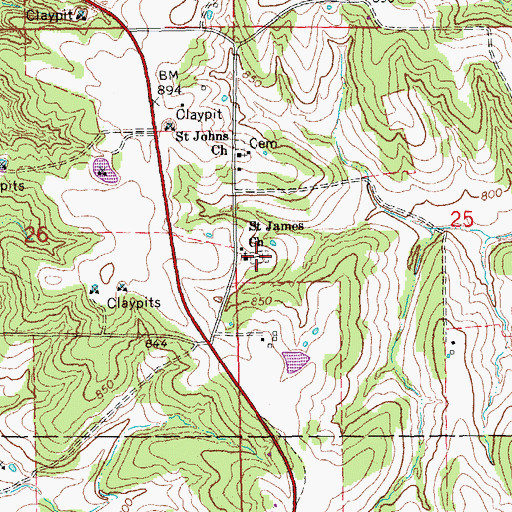 Topographic Map of Saint James United Church of Christ Cemetery, MO