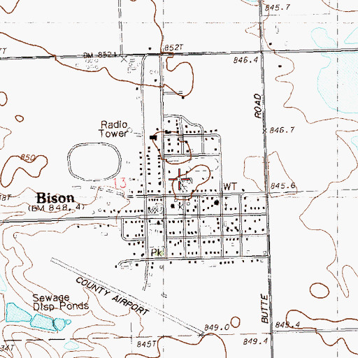 Topographic Map of Bison Junior High School, SD