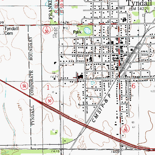 Topographic Map of Bon Homme High School, SD