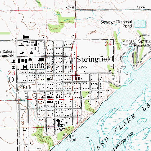 Topographic Map of Springfield Elementary School, SD