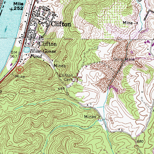 Topographic Map of Old Clifton Hill Cemetery, WV