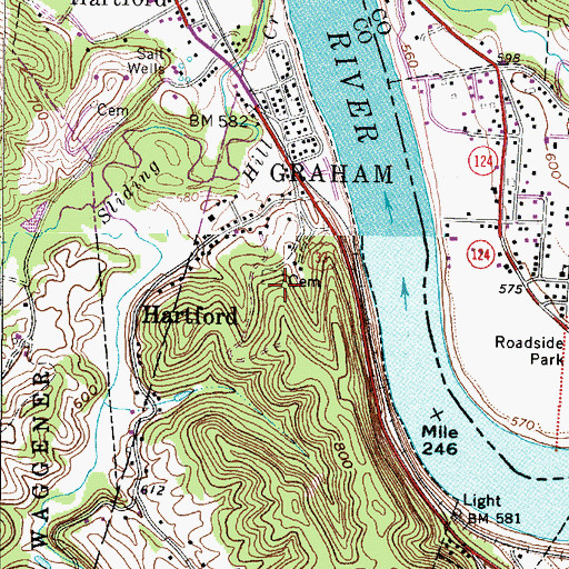 Topographic Map of Old Hartford Cemetery, WV