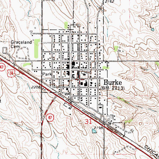 Topographic Map of Burke High School, SD